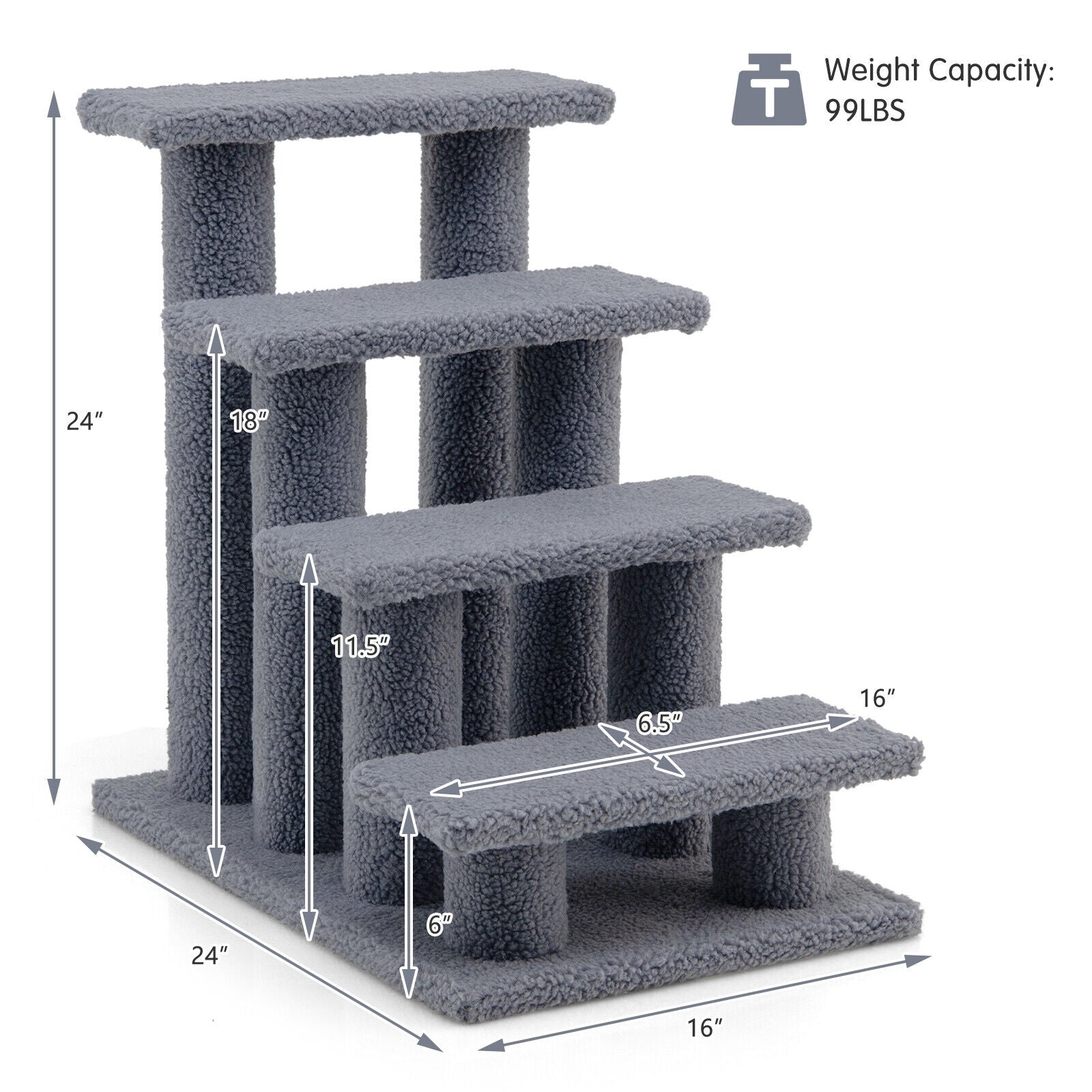 24 Inch 4-Step Pet Stairs Carpeted Ladder Ramp Scratching Post Cat Tree Climber, Gray Cat Trees Condos & Scratchers at Gallery Canada