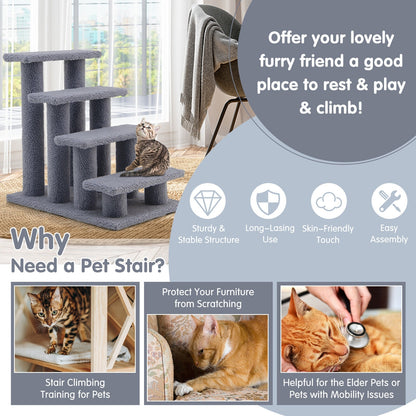 24 Inch 4-Step Pet Stairs Carpeted Ladder Ramp Scratching Post Cat Tree Climber, Gray Cat Trees Condos & Scratchers at Gallery Canada