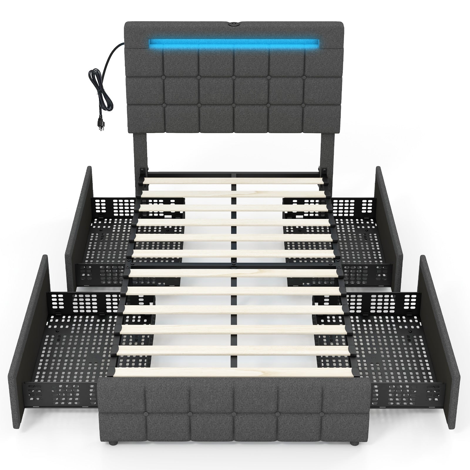 Upholstered LED Bed Frame with Headboard and 4 Drawers-Twin Size, Gray Simple Bed Frame at Gallery Canada