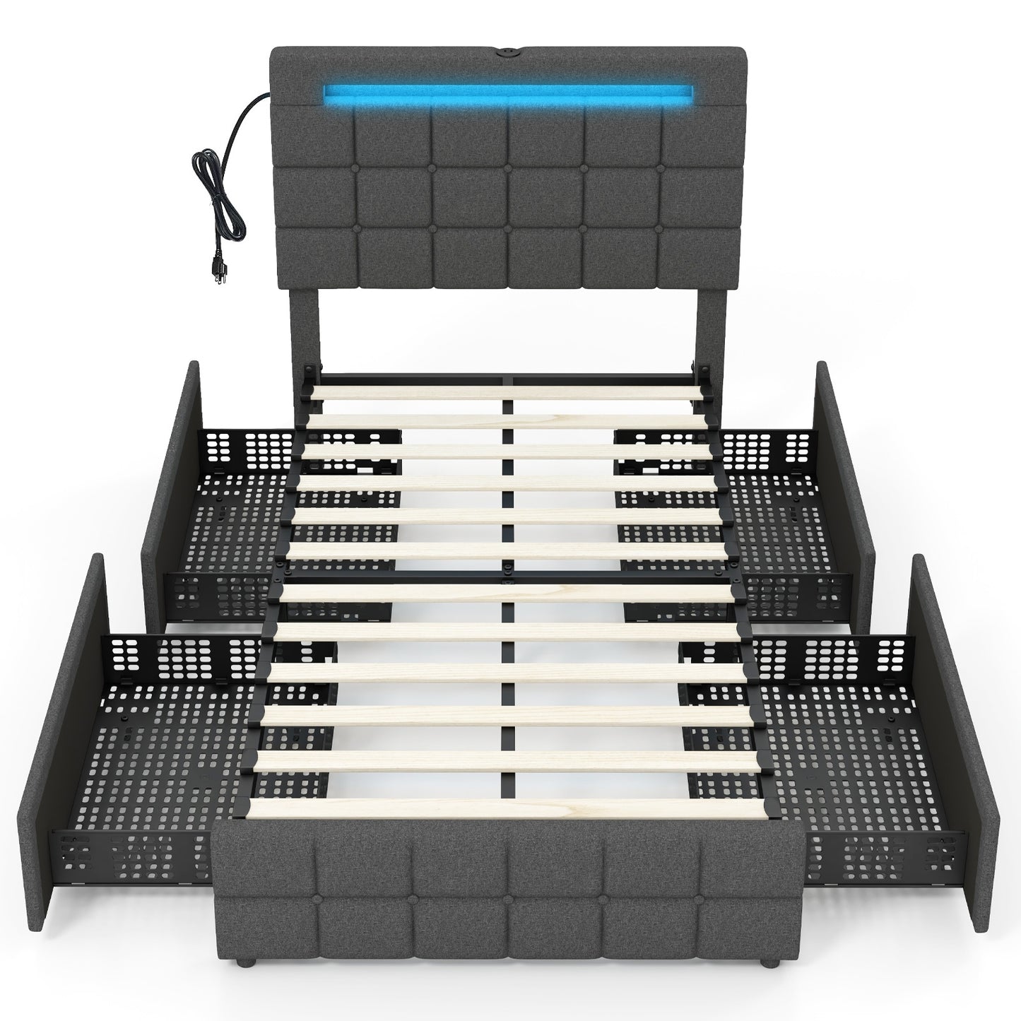 Upholstered LED Bed Frame with Headboard and 4 Drawers-Twin Size, Gray Simple Bed Frame at Gallery Canada