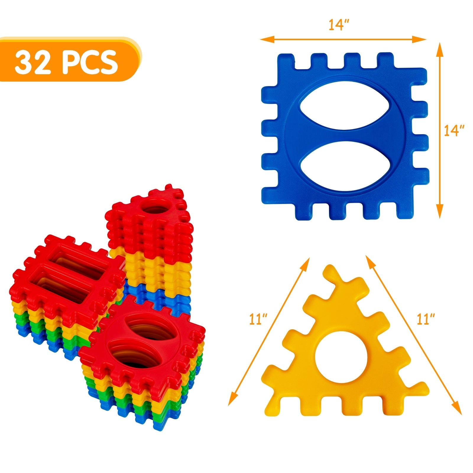 32 Pieces Big Waffle Block Set Kids Educational Stacking Building Toy, Multicolor Learning Toys at Gallery Canada