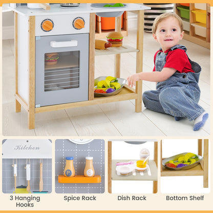 Wooden Toddler Pretend Kitchen Set with Cookware Accessories for Boys and Girls-Grey, Gray Play Kitchen Sets at Gallery Canada