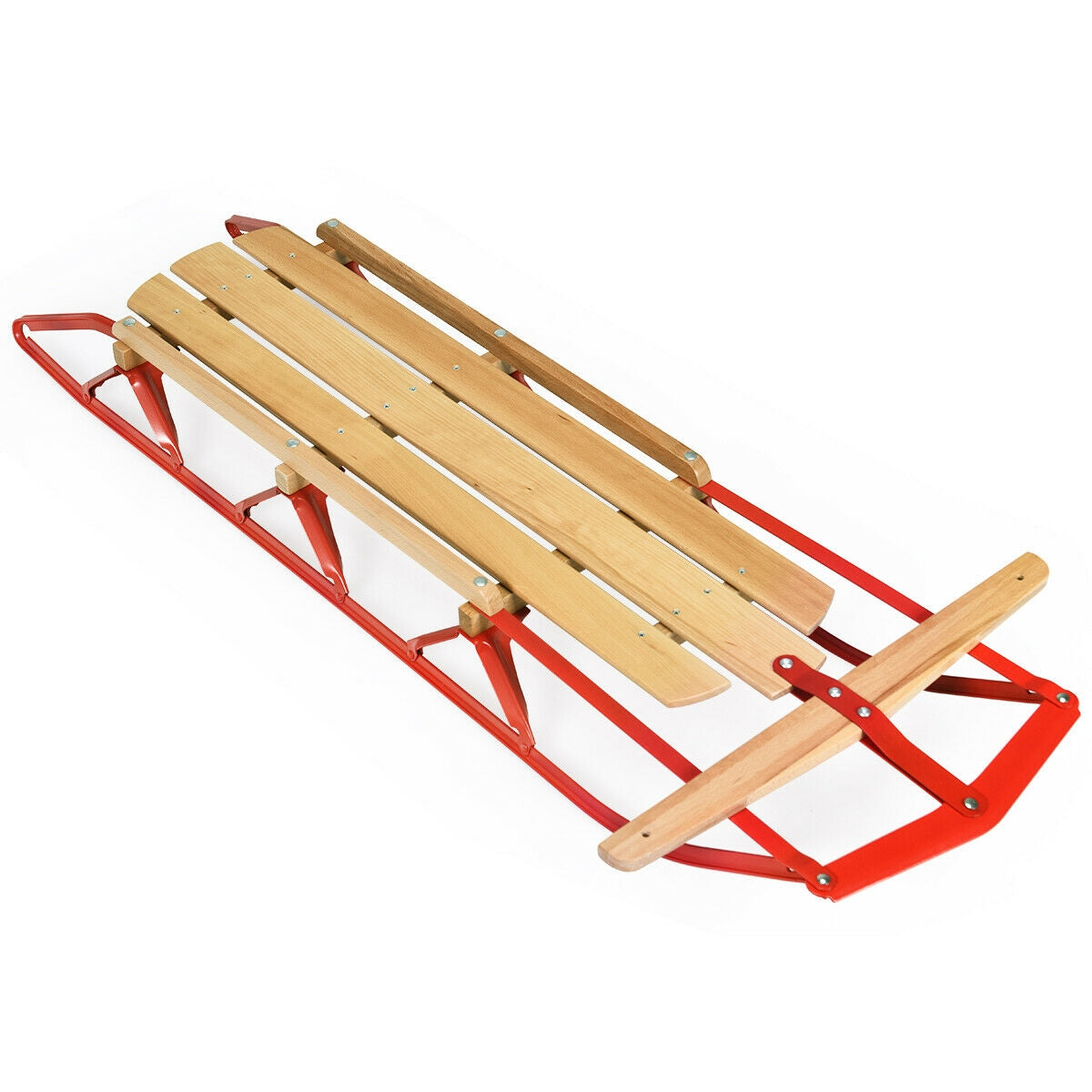 54 Inch Kids Wooden Snow Sled with Metal Runners and Steering Bar, Red Winter Sports & Activities at Gallery Canada