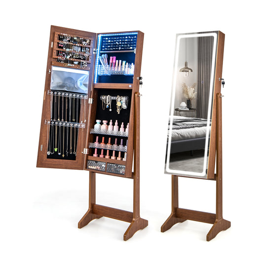 Lockable Jewelry Armoire, Walnut, With Lighted Full-Length Mirror Jewelry Armoires Walnut at Gallery Canada