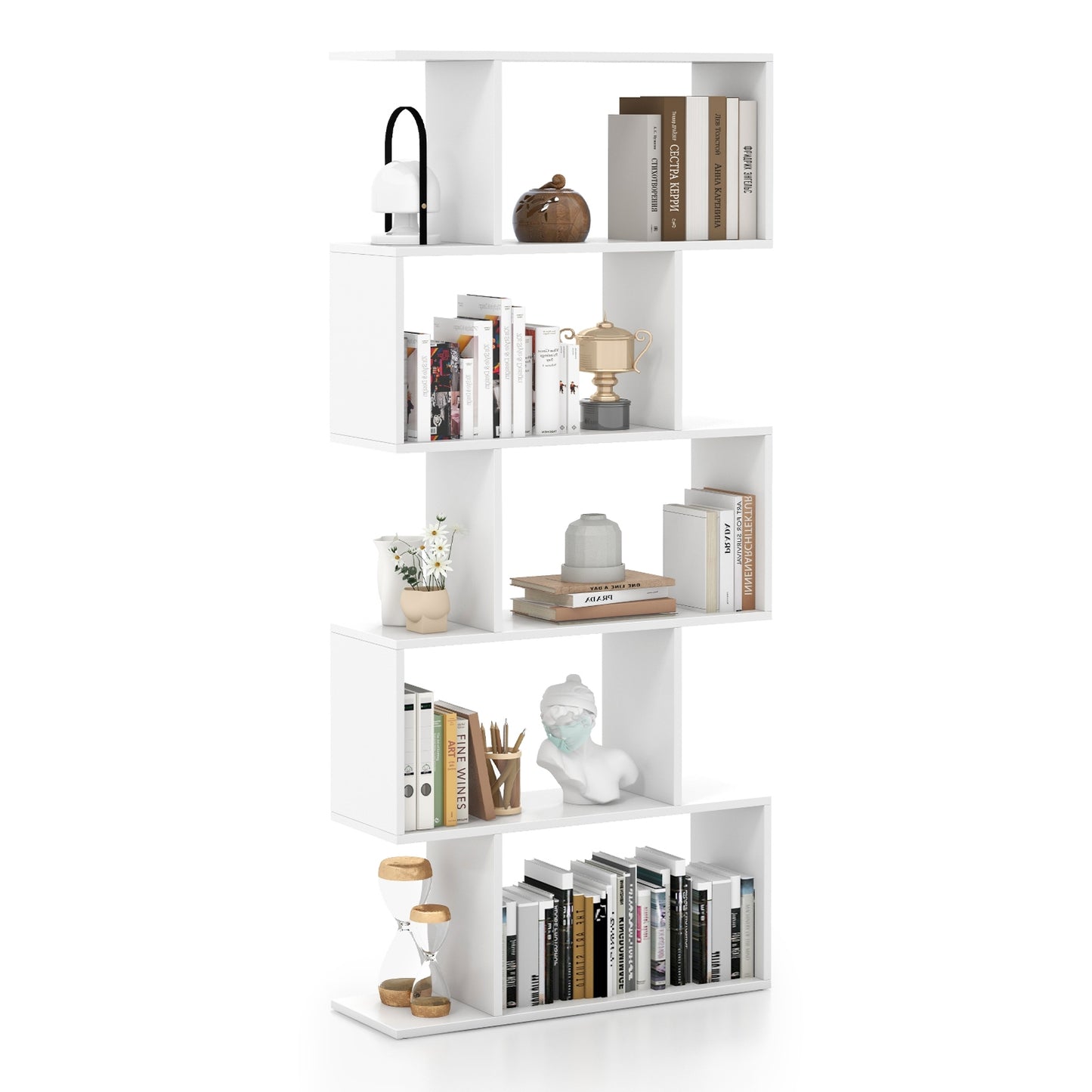 5-Tier Bookshelf with Anti-Toppling Device for Living Room Home Office, White Bookcases at Gallery Canada