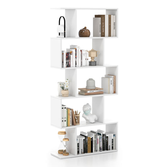 5-Tier Bookshelf with Anti-Toppling Device for Living Room Home Office, White Bookcases White at Gallery Canada