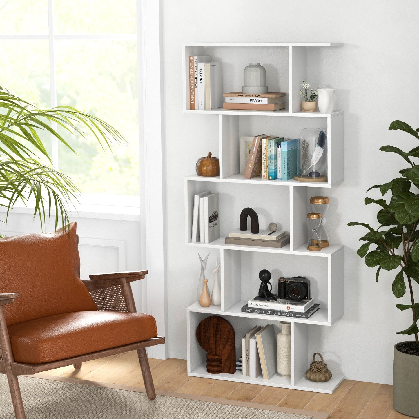 5-Tier Bookshelf with Anti-Toppling Device for Living Room Home Office, White Bookcases at Gallery Canada
