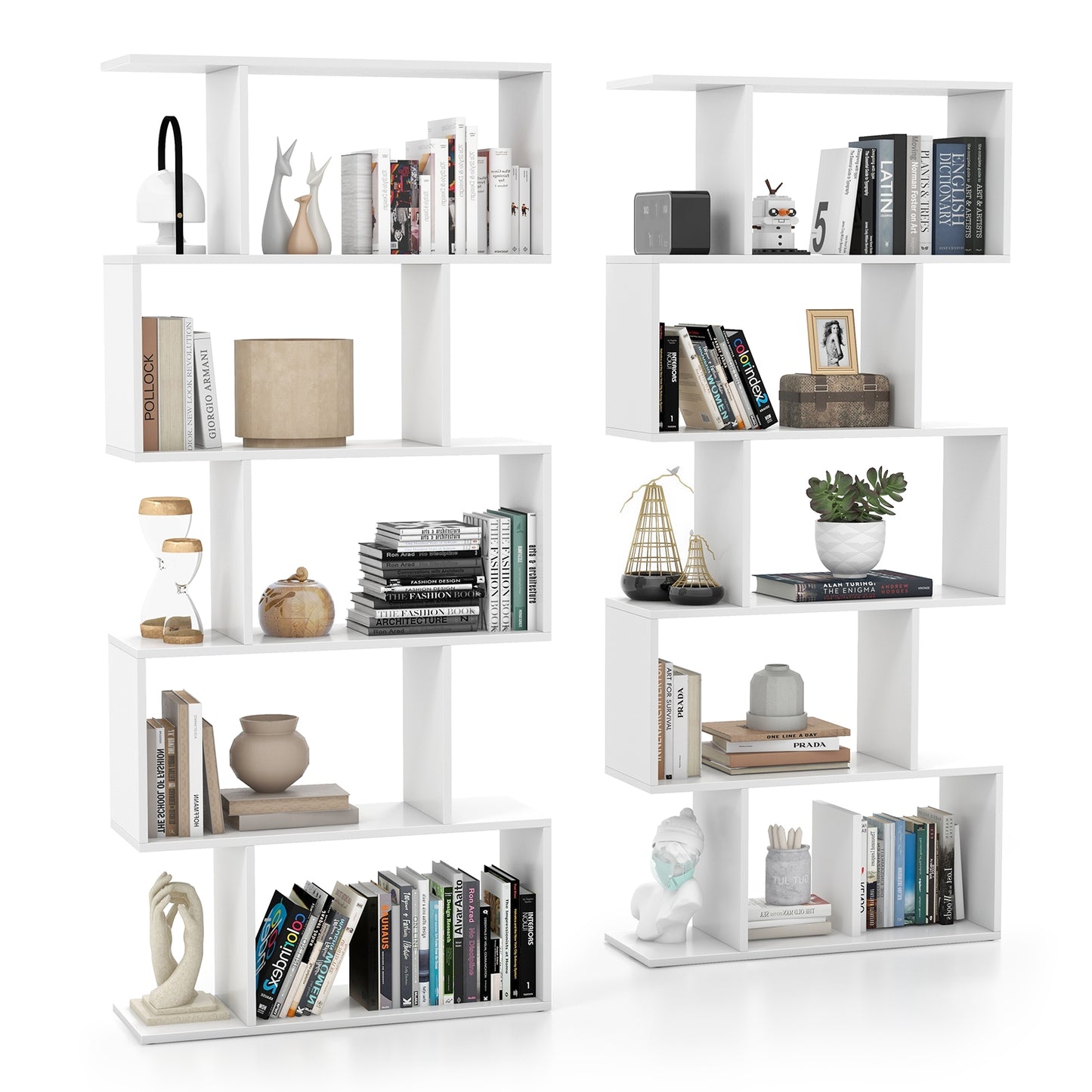 5-Tier Bookshelf with Anti-Toppling Device for Living Room Home Office, White Bookcases at Gallery Canada