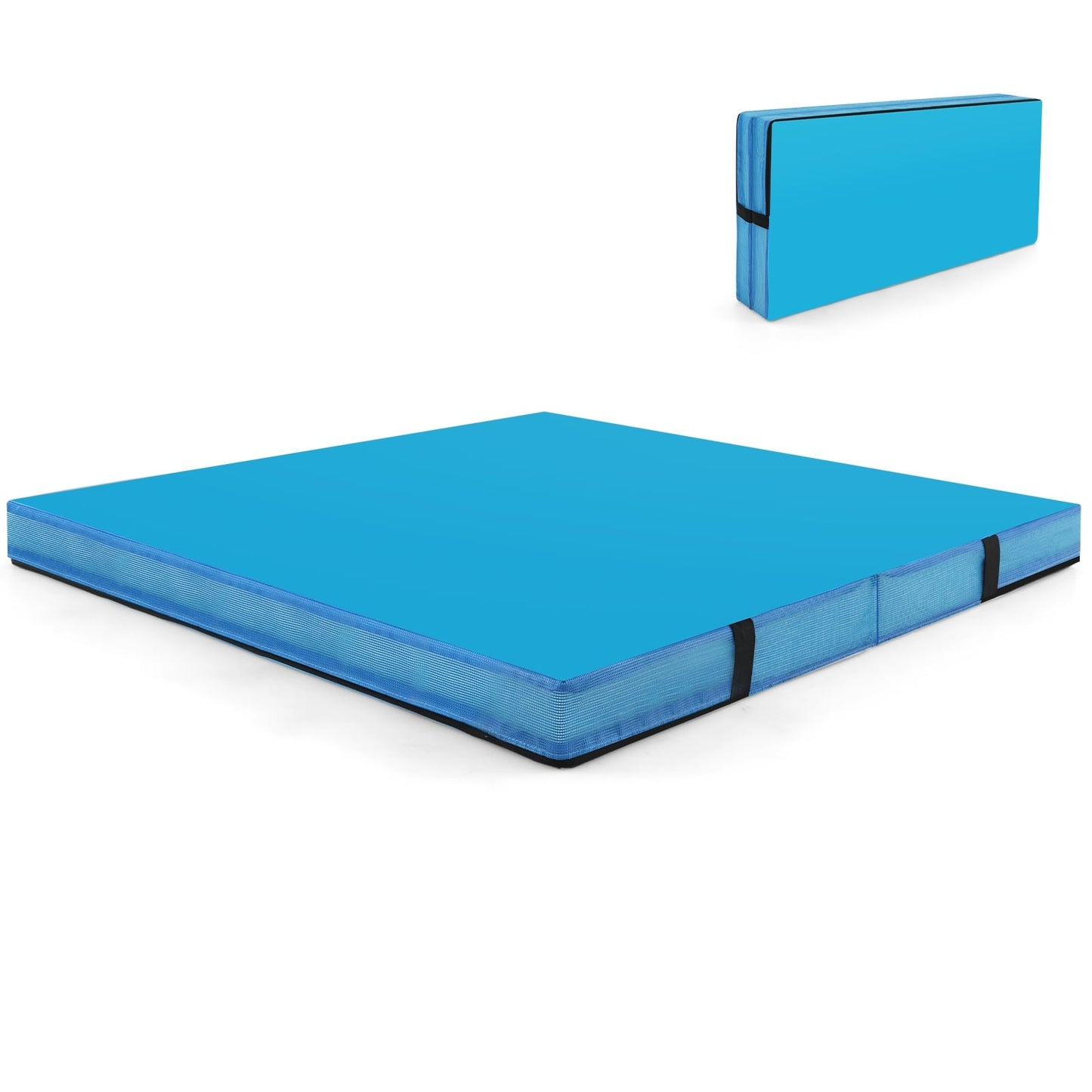 4ft x 4ft x 4in Tapis de gymnastique et de culbute pliable en deux, Bleu