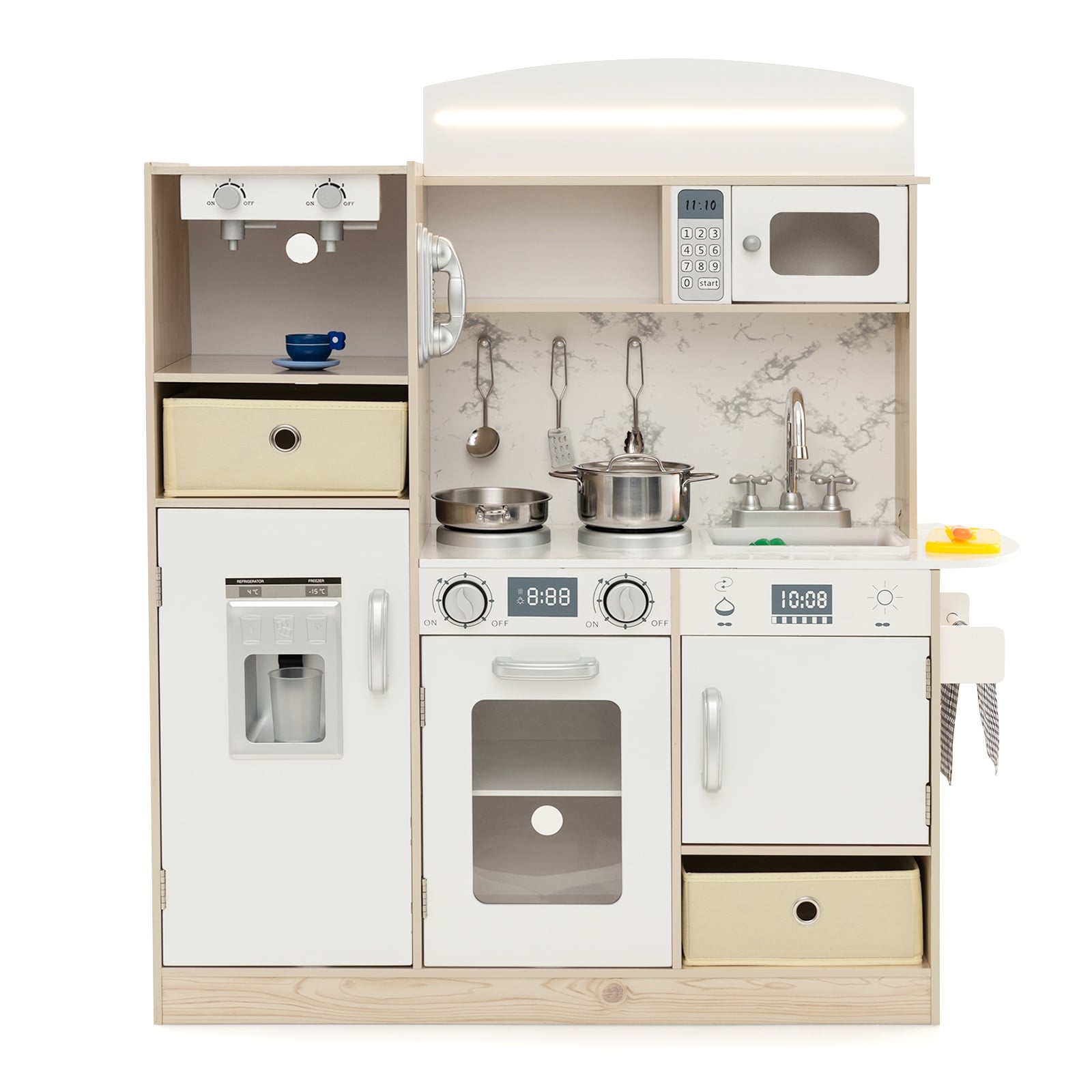 Kids Kitchen Playset With Adjustable LED Lights, White Play Kitchen Sets White at Gallery Canada