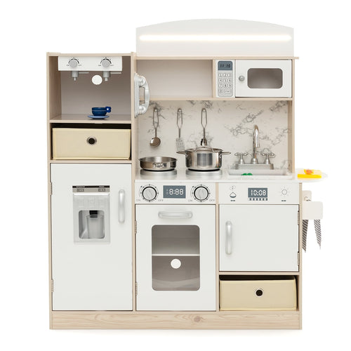 Kids Kitchen Playset With Adjustable LED Lights, White