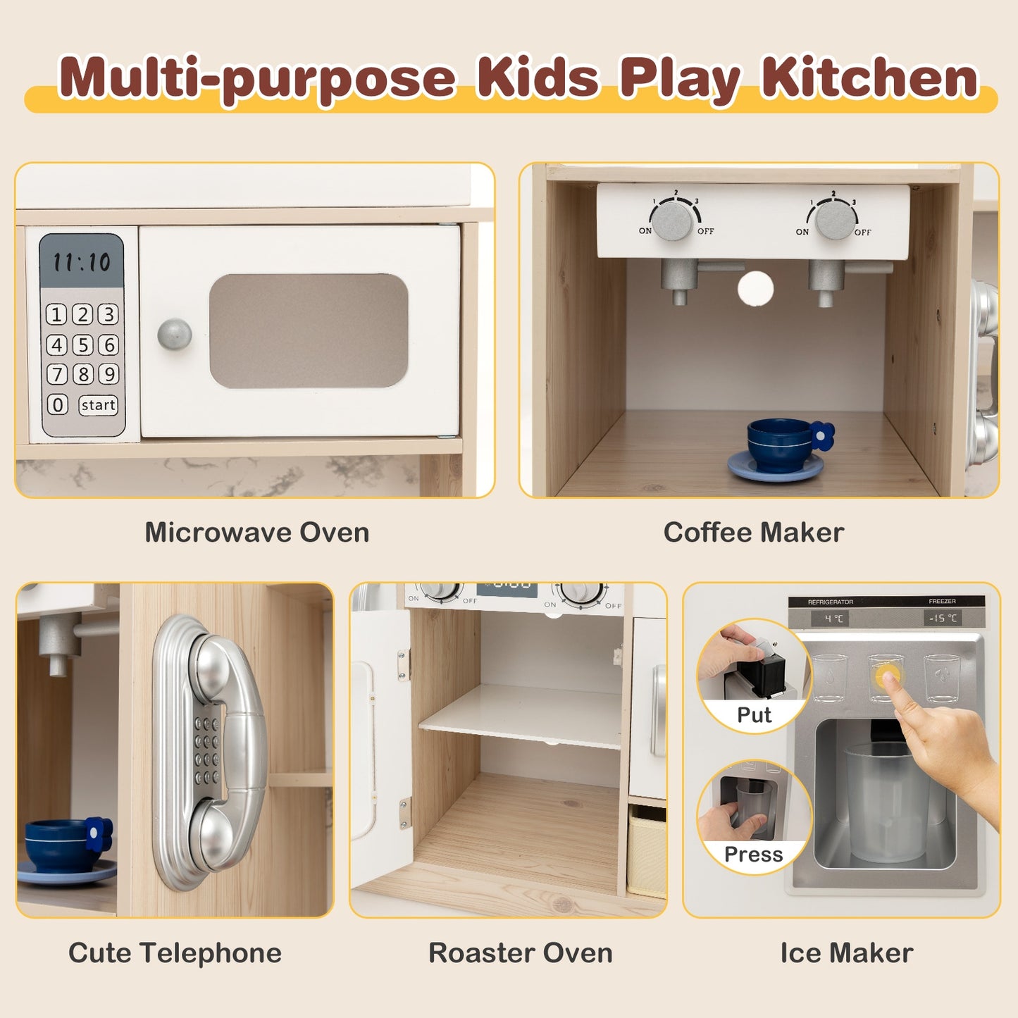 Kids Kitchen Playset with Adjustable LED Lights Removable Fabric Bins, White Play Kitchen Sets at Gallery Canada