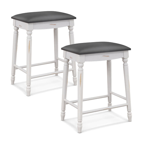 24 Inch Bar Stool Set, 2 Padded Seat Cushions, Wood Legs