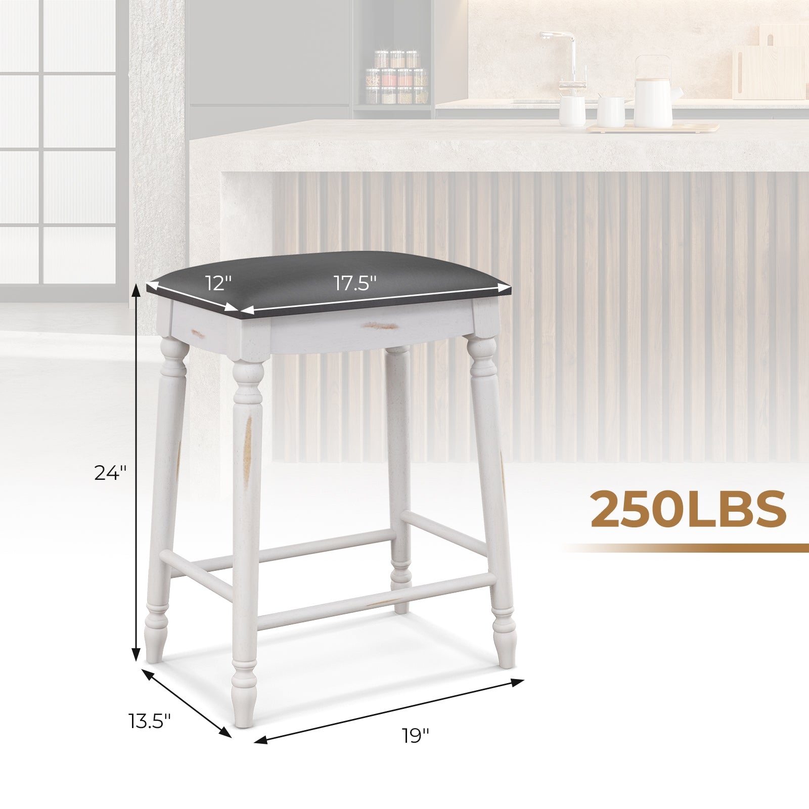 24 Inch Bar Stool Set of 2 with Padded Seat Cushions and Wood Legs-24 inches Bar Stools at Gallery Canada