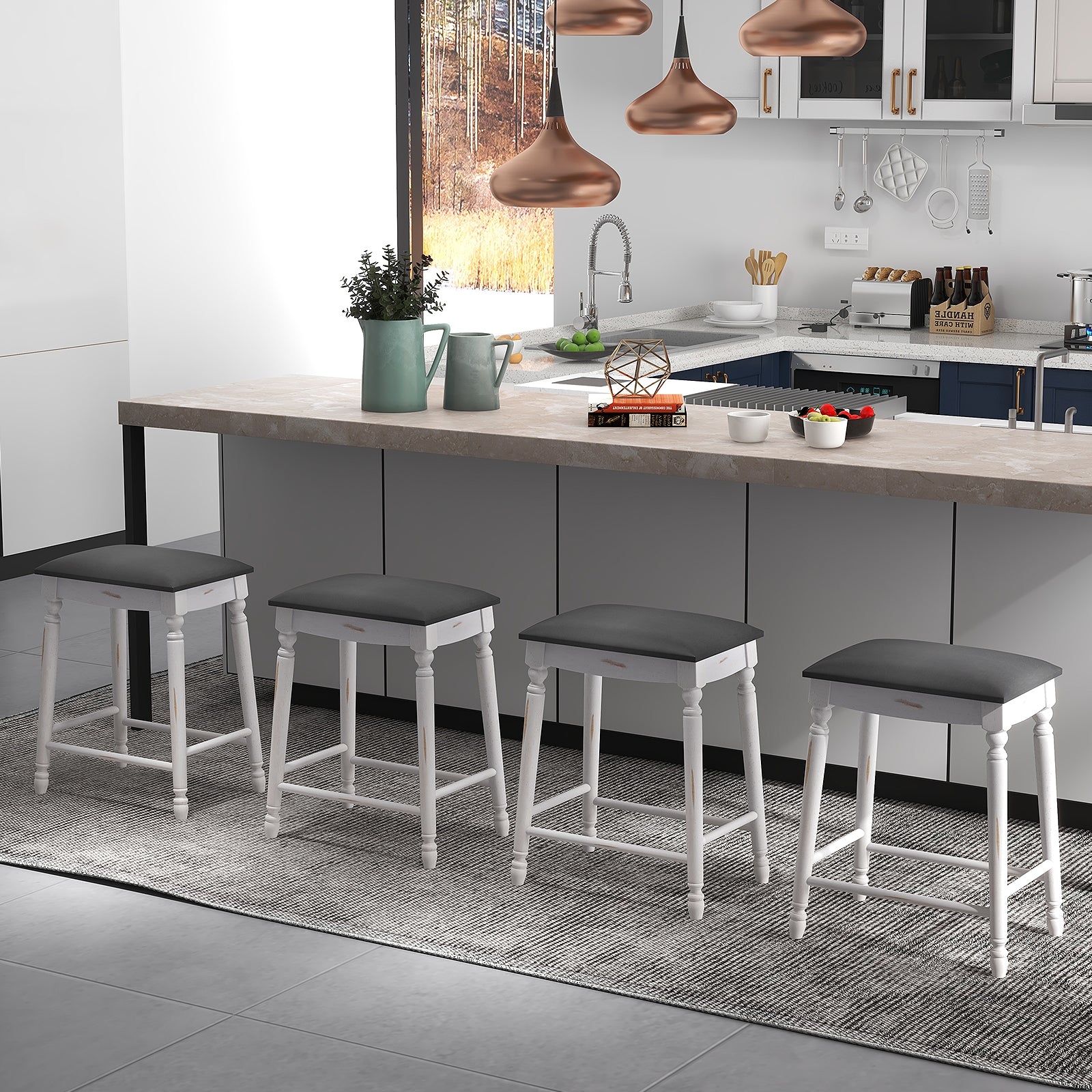 24 Inch Bar Stool Set of 2 with Padded Seat Cushions and Wood Legs-24 inches Bar Stools at Gallery Canada