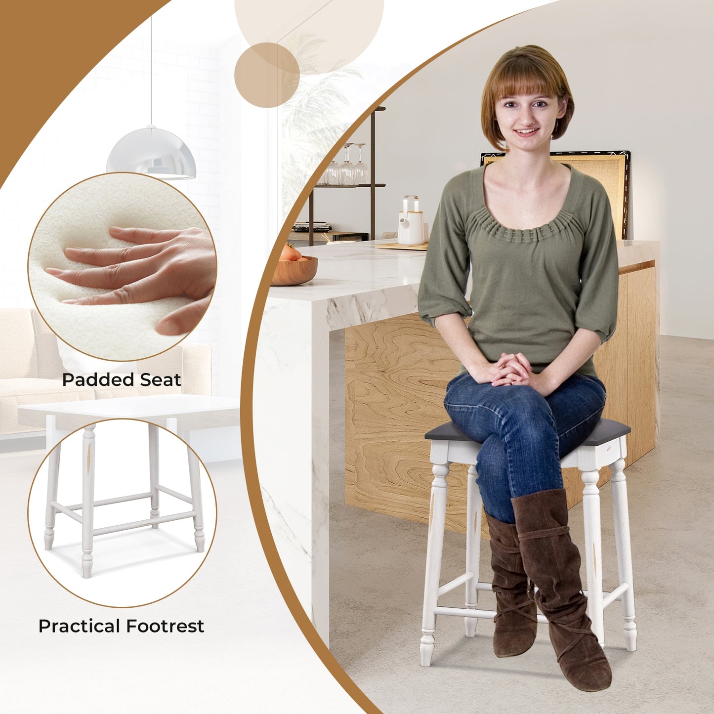 24 Inch Bar Stool Set of 2 with Padded Seat Cushions and Wood Legs-24 inches Bar Stools at Gallery Canada