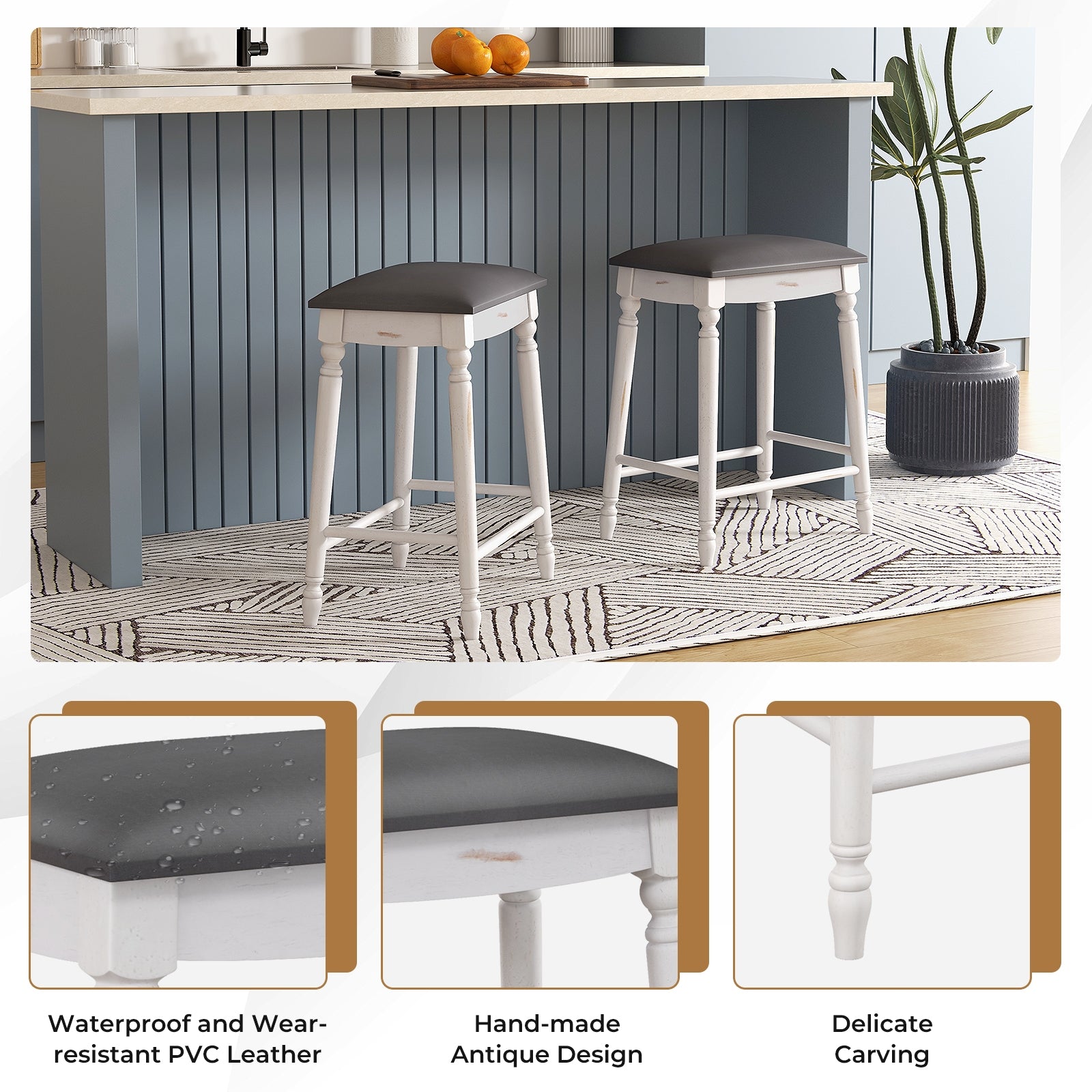 24 Inch Bar Stool Set of 2 with Padded Seat Cushions and Wood Legs-24 inches Bar Stools at Gallery Canada