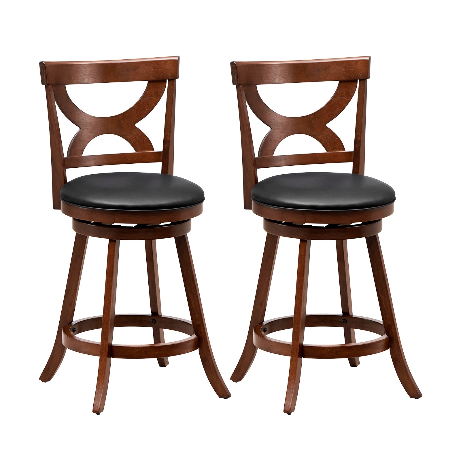 24 Inch Swivel Bar Stools Set of 2 with Soft Cushion and Elegant Hollow Backrest, Rustic Brown Bar Stools at Gallery Canada