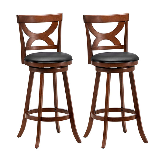Swivel Bar Stools Set of 2 with Soft Cushion and Elegant Hollow Backrest-29 inches, Rustic Brown