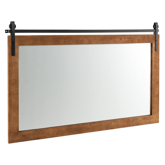 40 Inch x 26 Inch Rectangle Barn Door Mirror, Solid Wood Frame, Brown Wall Mirrors Brown at Gallery Canada