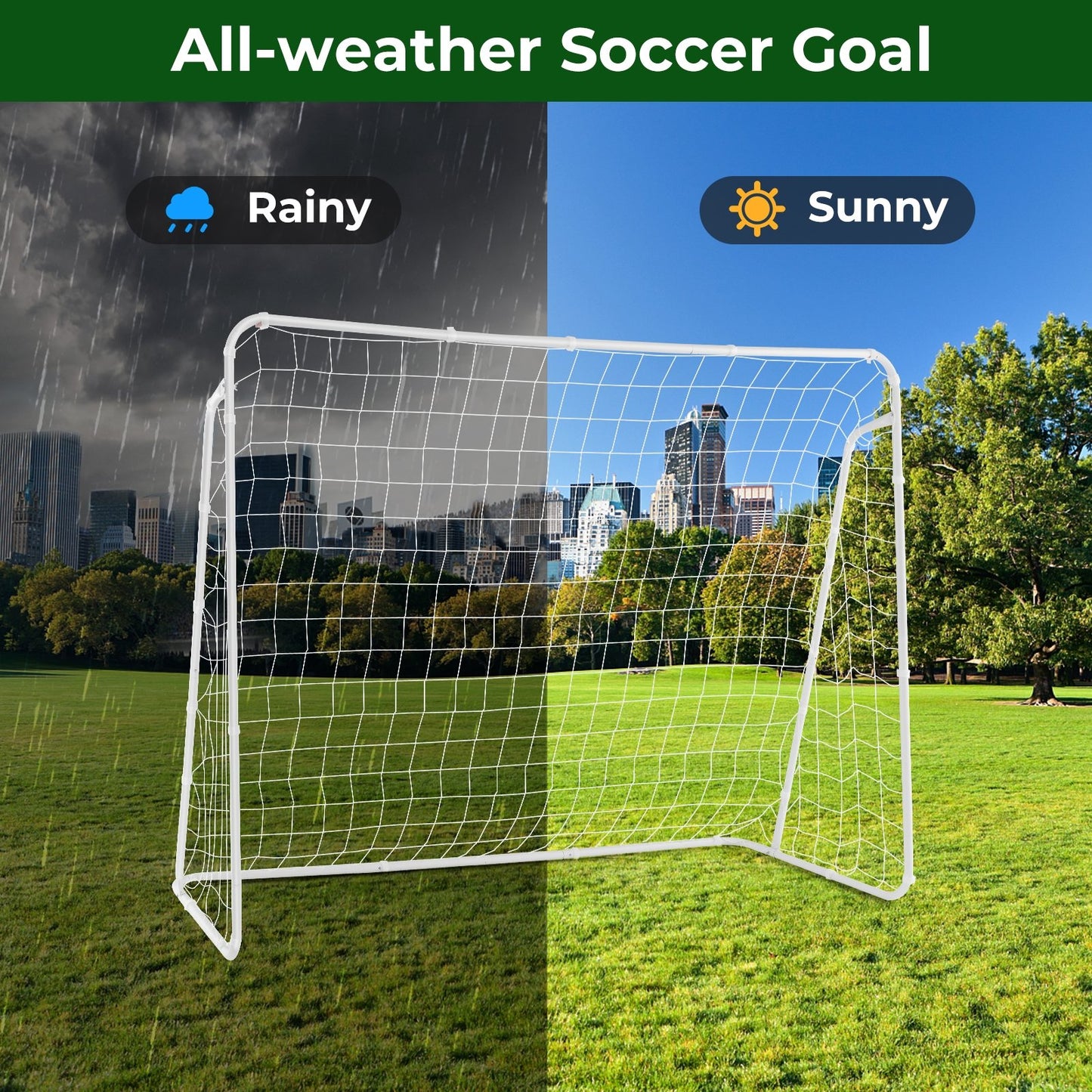 Soccer Goal for Backyard with Heavy Duty Frame and Ground Stakes, White