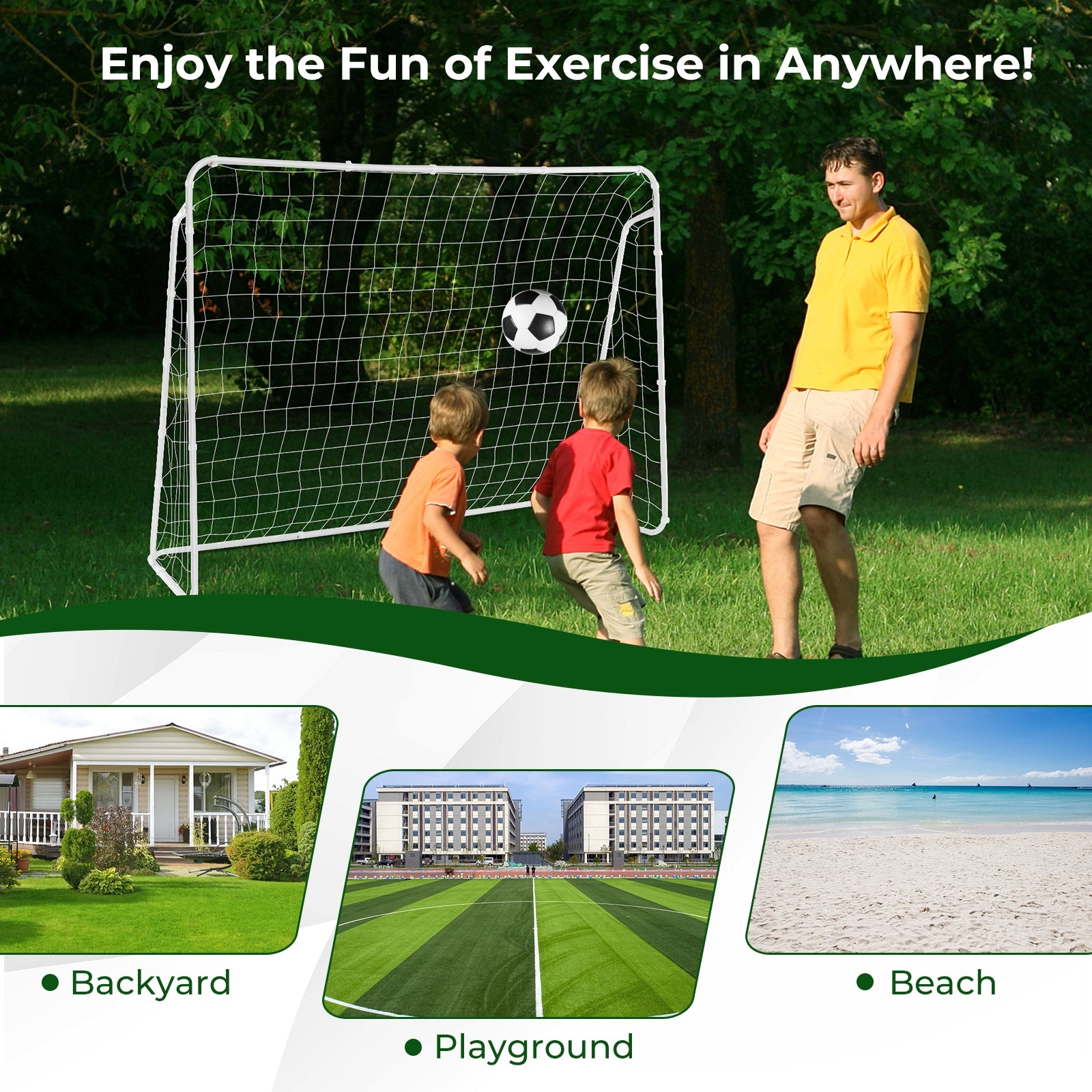 Soccer Goal for Backyard with Heavy Duty Frame and Ground Stakes, White Sport Equipments at Gallery Canada