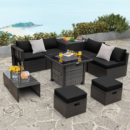 Outdoor 9 Pieces Patio Furniture Set with 50 000 BTU Propane Fire Pit Table, Black at Gallery Canada