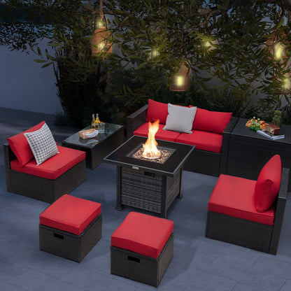 Outdoor 9 Pieces Patio Furniture Set with 50 000 BTU Propane Fire Pit Table, Red at Gallery Canada