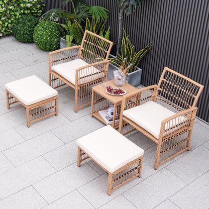 5 Piece Patio Wicker Sofa Set with Seat and Back Cushions, Natural Patio Conversation Sets at Gallery Canada