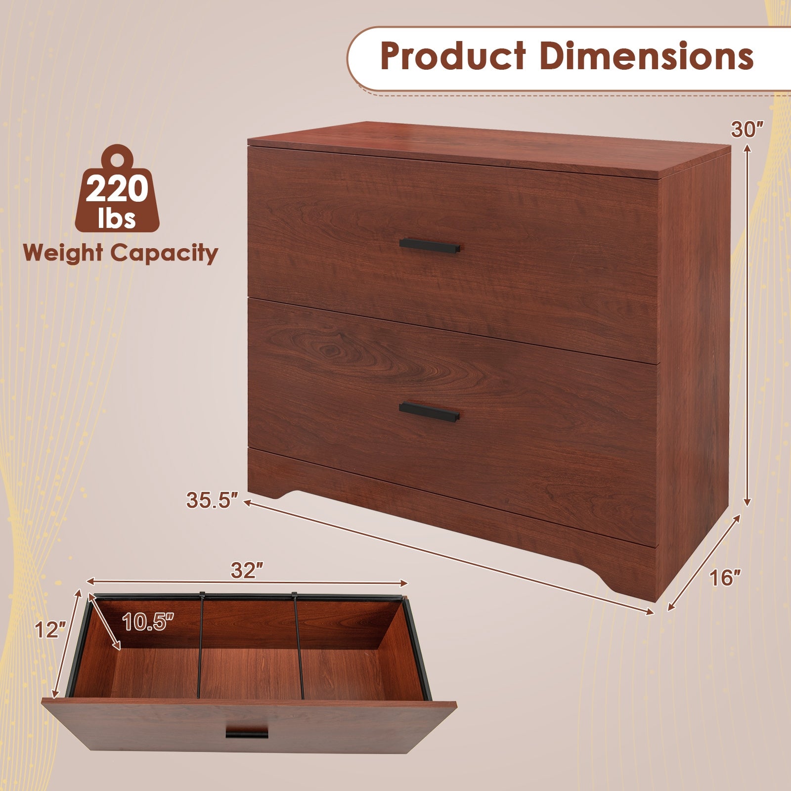 2-Drawer Lateral File Cabinet, Adjustable Bars, Walnut File Cabinets at Gallery Canada