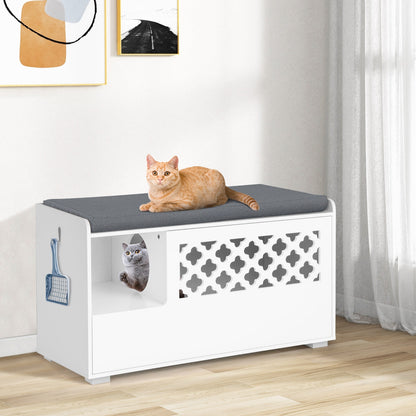 Cat Litter Box Enclosure with Removable Cushion and Front Open Door, White Cat Houses at Gallery Canada