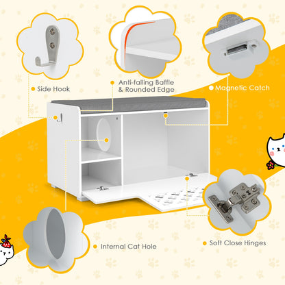 Cat Litter Box Enclosure with Removable Cushion and Front Open Door, White Cat Houses at Gallery Canada