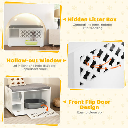 Cat Litter Box Enclosure with Removable Cushion and Front Open Door, White Cat Houses at Gallery Canada