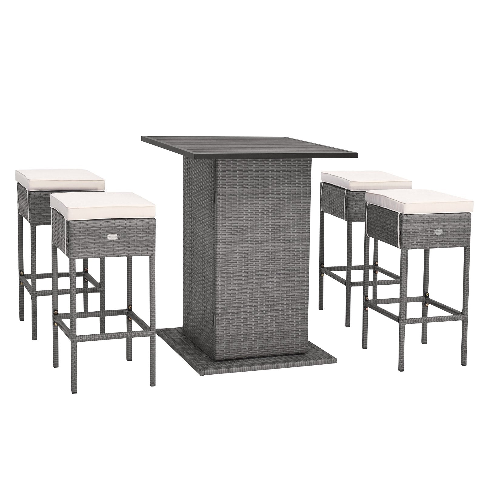 5 Pieces Outdoor Wicker Bar Table Set with Hidden Storage Shelves, Beige at Gallery Canada