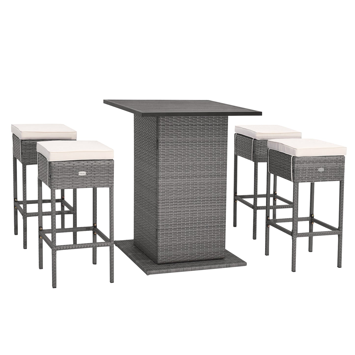 5 Piece Wicker Bar Table Set, Hidden Storage Shelves, Beige Patio Bar Furniture Beige at Gallery Canada