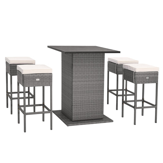 5 Piece Wicker Bar Table Set, Hidden Storage Shelves, Beige Patio Bar Furniture Beige at Gallery Canada