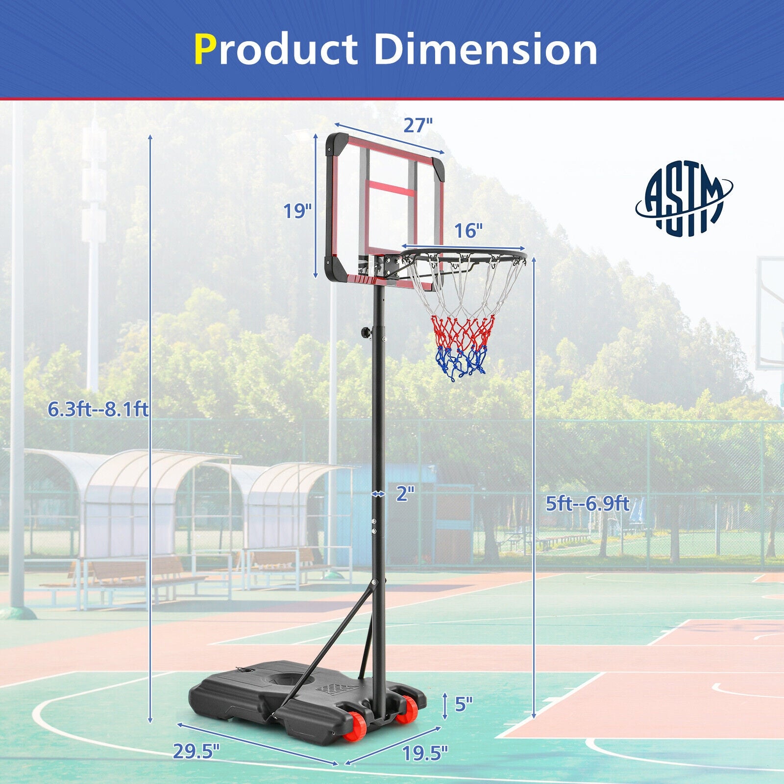 Basketball Hoop Stand 5 Feet-6.8 Feet Height Adjustable, Black Sport Equipments at Gallery Canada