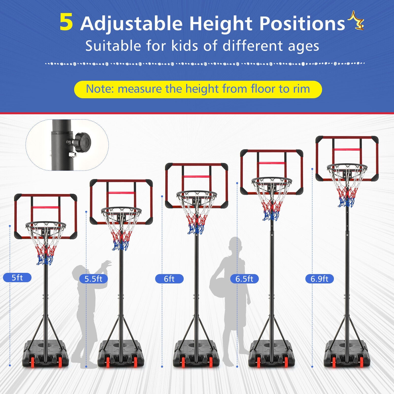 Basketball Hoop Stand 5 Feet-6.8 Feet Height Adjustable, Black Sport Equipments at Gallery Canada
