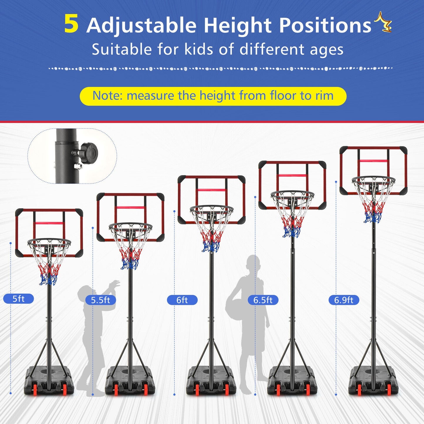 Basketball Hoop Stand 5 Feet-6.8 Feet Height Adjustable, Black Sport Equipments at Gallery Canada