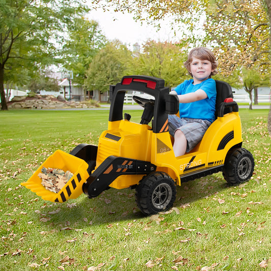 12V Kids Ride On Construction Tractor with Electric Adjustable Bucket, Yellow Powered Ride On Toys Yellow at Gallery Canada