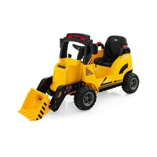 12V Kids Ride On Construction Tractor with Electric Adjustable Bucket, Yellow Powered Ride On Toys Yellow at Gallery Canada