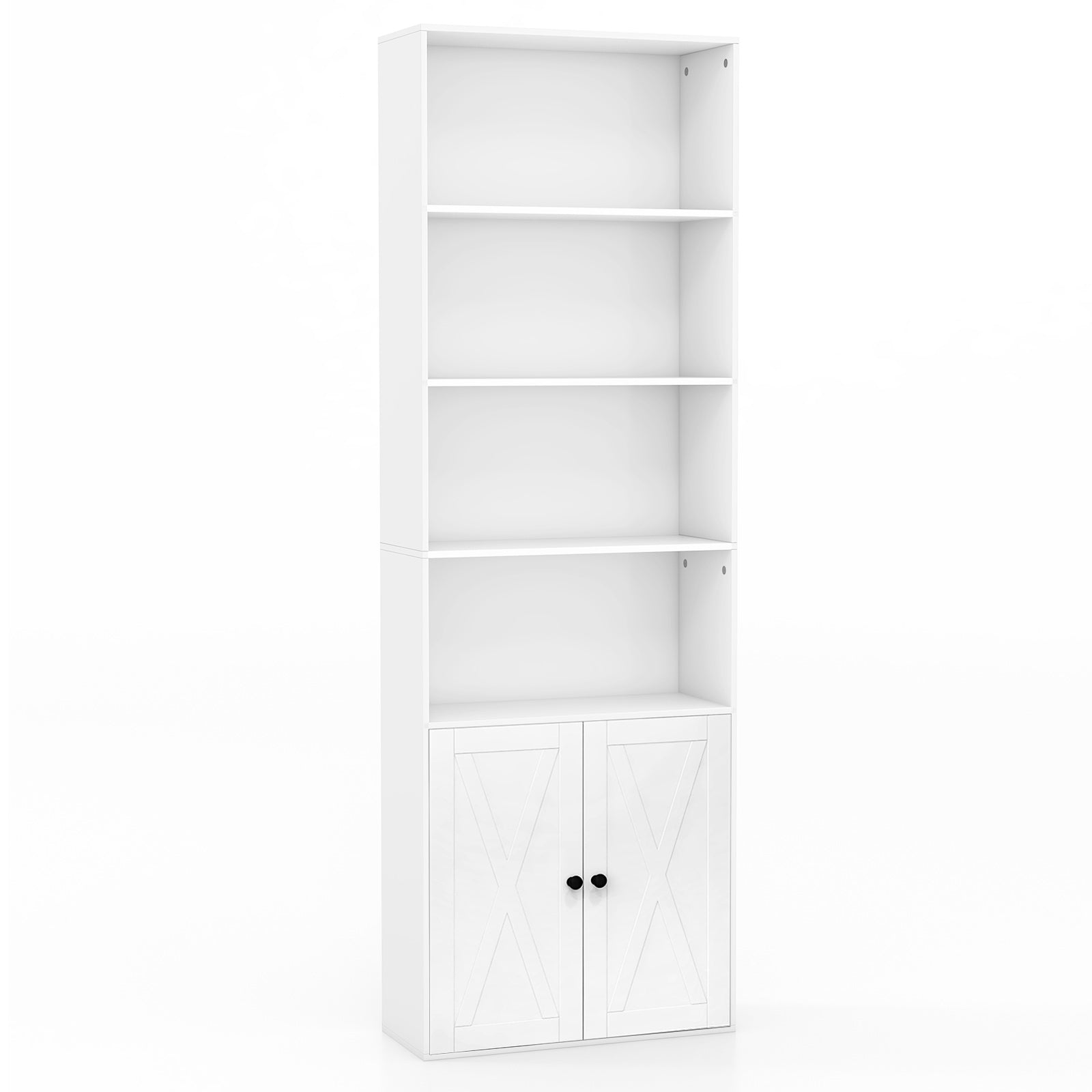 71 Inch Bookshelf, 6 Shelves, 2-Door Cabinet, White Bookcases White at Gallery Canada