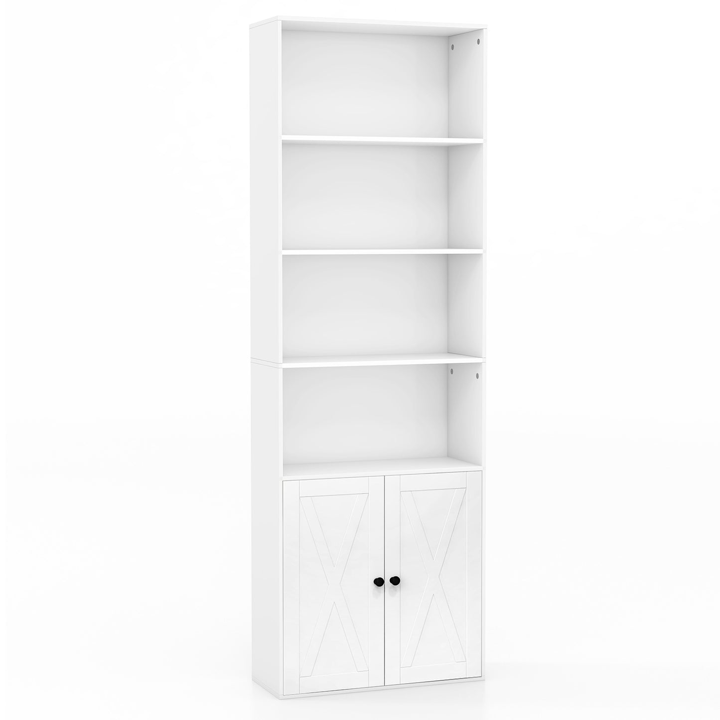 71 Inch Bookshelf, 6 Shelves, 2-Door Cabinet, White Bookcases White at Gallery Canada