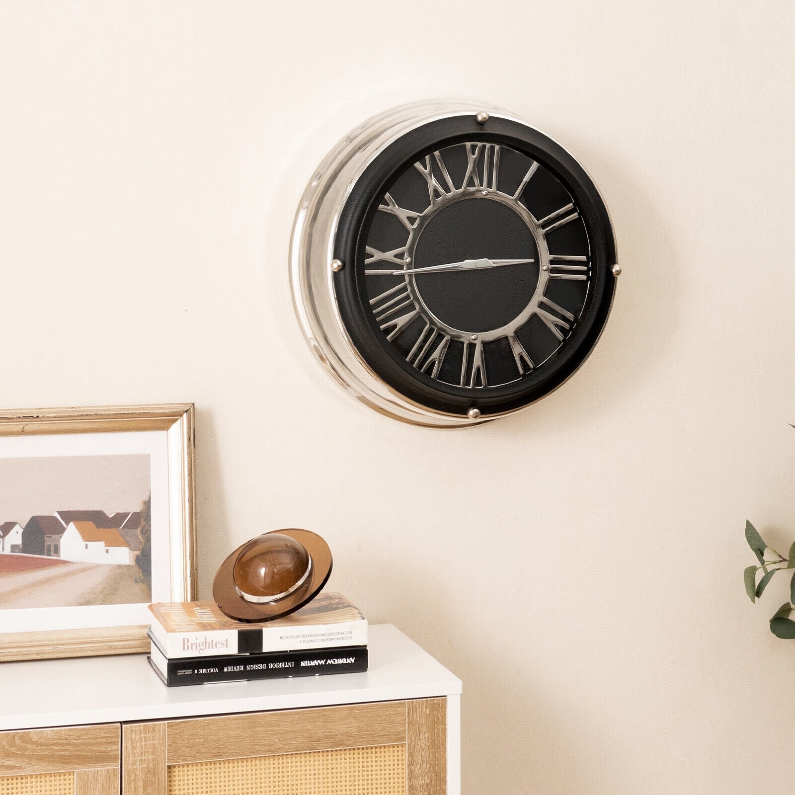 13.5/17.5 Inch Silent Wall Clock with Silver Frame-S, Black Decorative Accessories at Gallery Canada