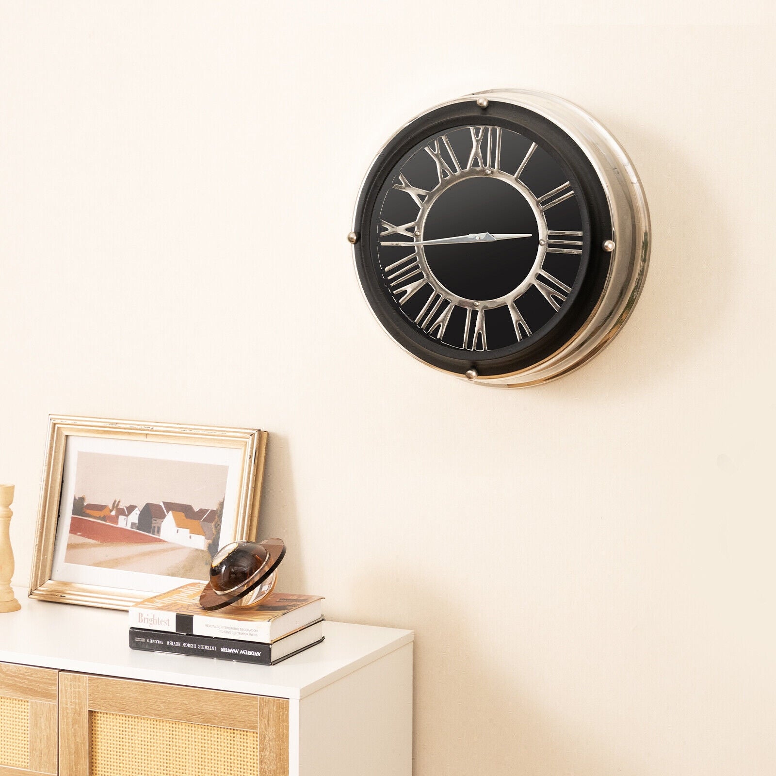 13.5/17.5 Inch Silent Wall Clock with Silver Frame-S, Black Decorative Accessories at Gallery Canada