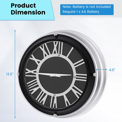 13.5/17.5 Inch Silent Wall Clock with Silver Frame-S, Black Decorative Accessories at Gallery Canada