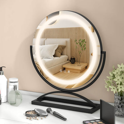 16 Inch Round Makeup Vanity Mirror with 3 Color Dimmable LED Lighting, Black Mirrors at Gallery Canada