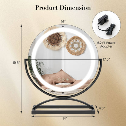 16 Inch Round Makeup Vanity Mirror with 3 Color Dimmable LED Lighting, Black Mirrors at Gallery Canada