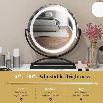 16 Inch Round Makeup Vanity Mirror with 3 Color Dimmable LED Lighting, Black Mirrors at Gallery Canada