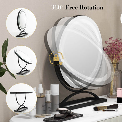 16 Inch Round Makeup Vanity Mirror with 3 Color Dimmable LED Lighting, Black Mirrors at Gallery Canada